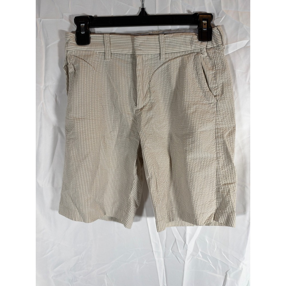 Crewcuts Boys Tan White Seersucker Striped Shorts Size 12 Preppy Cotton